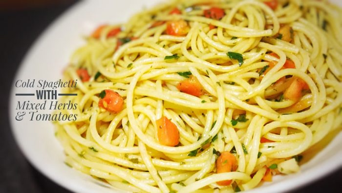 Cold Spaghetti Pasta With Mixed Herbs
